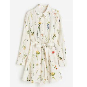 H&M Floral Tie-Belt Shirt Dress – XS Cream Botanical Print Size S $28.99 NWOT
